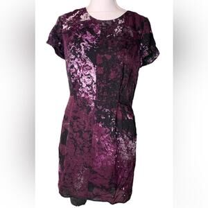 rag & bone Purple Abstract Silk Mini Shift Dress Pockets Size 8